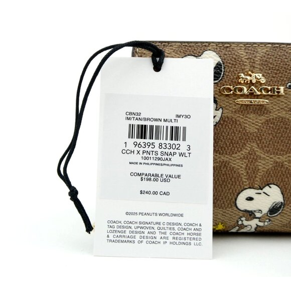 Coach X Peanuts Signature Tan Brown Multi Snap Wallet NWT CBN32 - Picture 4 of 6